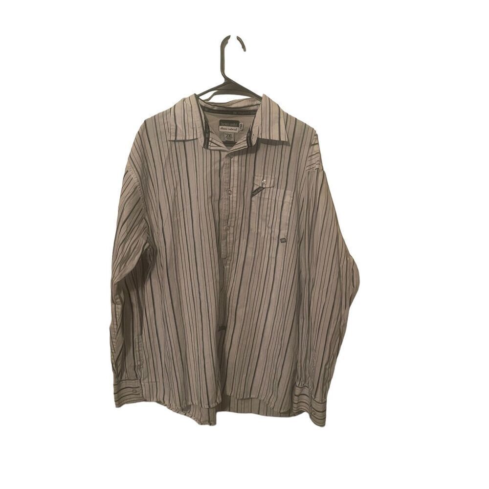 Ecko Unltd Mens Black White Cotton Striped Long Sleeve Button-Up Shirts 2XL